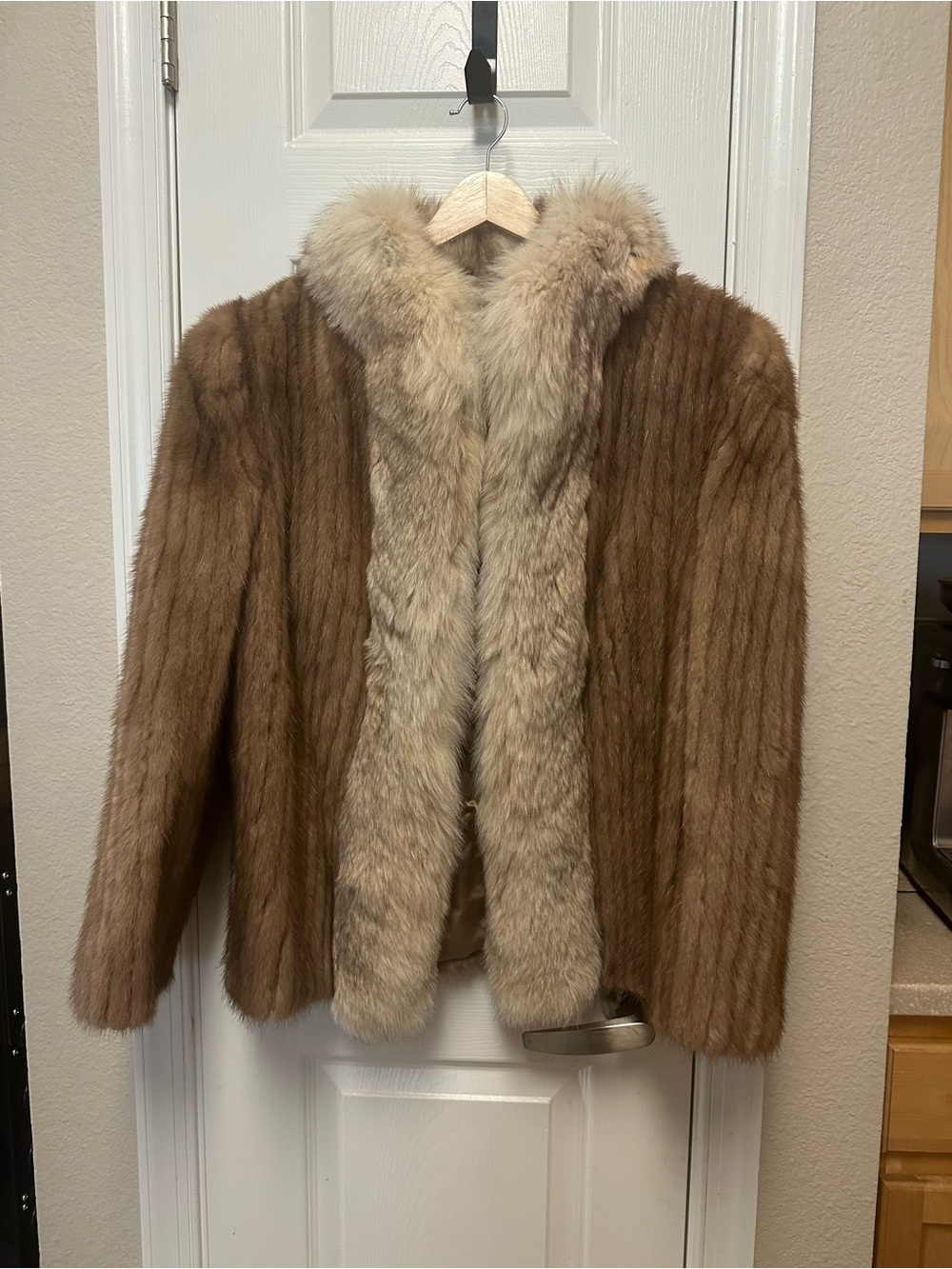 Vintage Brown mink Fur Jacket with Light Tan Fox Trim